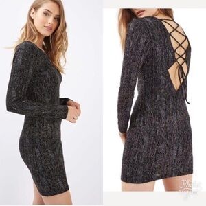 Topshop Lace Up Black Sparkle Bodycon Dress